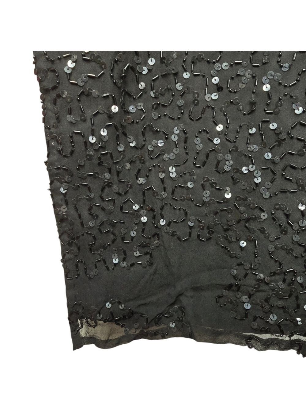 Scala Black Sequin Beaded V Neck Maxi Front Zip Vintage Silk Slit Maxi Dress M - Picture 10 of 12